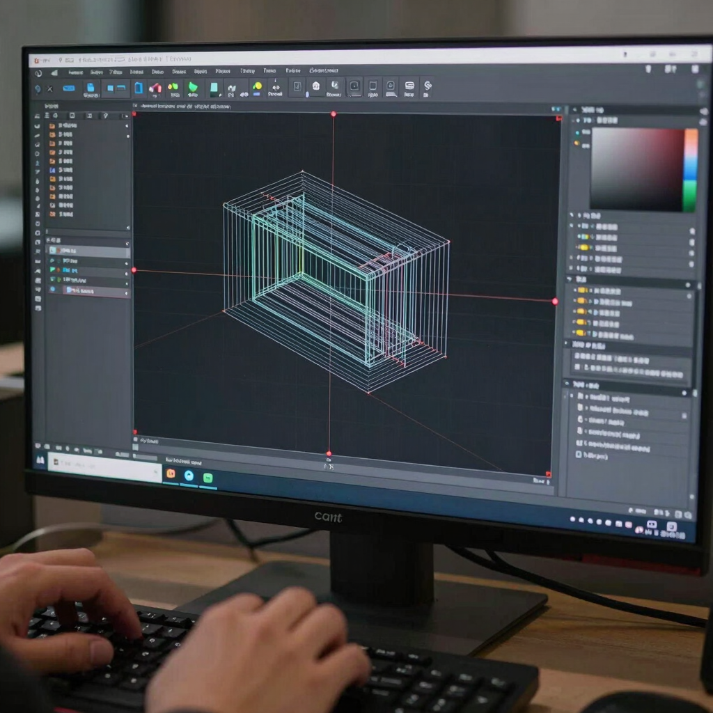 Screen capture style photography of a modern CAD software workspace executing parametric Python automation scripts, generating geometric 3D structural models with high precision.